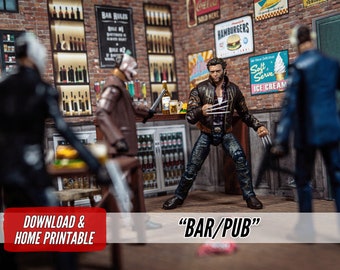 Home Printable "Bar - Pub" *Read Description* Diorama- Digital Download Toy Photography A4 Paper Craft For 1/12  6" Action Figures dollhouse