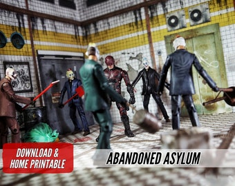 Home Printable Asylum Diorama- Digital Download Toy Photography A4 Paper Craft For 1/12  6" Action Figures dollhouse miniature