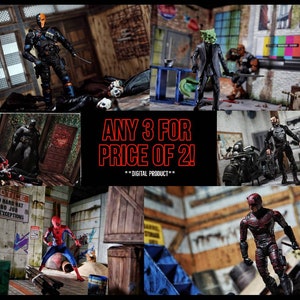 Offerta di design 3x2! 3 design a scelta al prezzo di 2! **Consegna digitale** Carta A4 per miniature di action figure da 6" in scala 1/12 per casa delle bambole