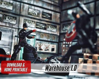 Home Afdrukbaar diorama: digitale download 'Magazijn 1.0'! Thuisprinter - A4-papiermodellen - voor actiefiguren van 1/12 - 6 inch, poppenhuis, miniatuur