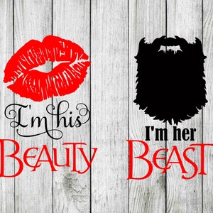 Sono la sua bellezza, sono la sua bestia, bundle svg La bella e la bestia, file di taglio per silhouette cricut, clipart