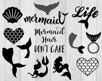 Mermaid svg bundle, mermaid clipart, mermaid hair don't care svg, mermaid tail svg, cut files for cricut silhouette, png, dxf, eps