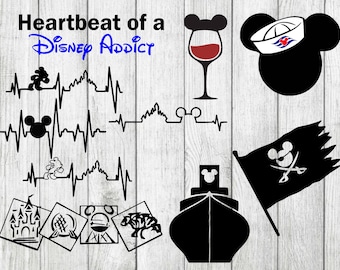 Mickey mouse heartbeat svg bundle, mickey pirate svg, cruise ship svg, heartbeat of a addict svg, cut files for cricut silhouette, png, eps