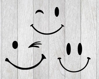 Smile svg, Smiley Face SVG, png, Happy Face, Cutting File, Wink Smiley, Clip art, Silhouette, Stencil Template, Cricut Design, Transfer
