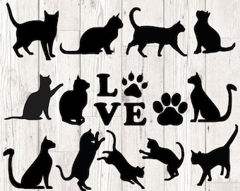 Gato SVG / Paquete de SVG de gato / Silueta de gato / Archivo de corte de gato / Clipart de gato / Cricut de gato / Vector de gato / Amante de los gatos Svg / Amor gato Svg / Animales Svg