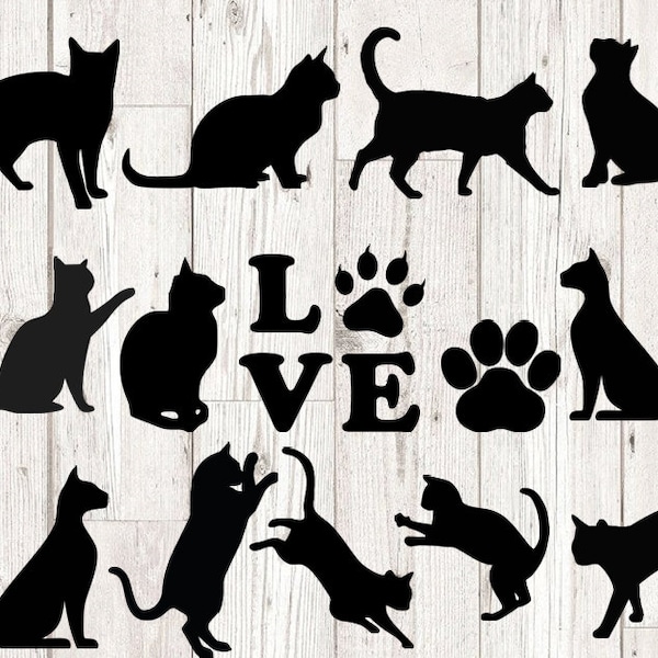 Cat SVG | Cat SVG Bundle | Cat Silhouette | Cat Cut File | Cat Clipart | Cat Cricut | Cat Vector| Cat Lover Svg | Love Cat Svg | Animals Svg