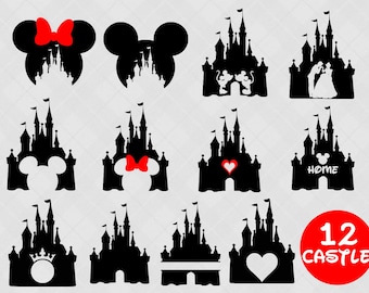 Castle svg bundle, princess svg, castle clipart, Heart Head Mickey mouse, magic kingdom svg, cut files for cricut silhouette