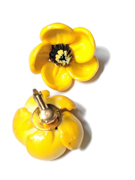 Yellow Buttercup Clip on Earrings Natural Seed Nu… - image 8