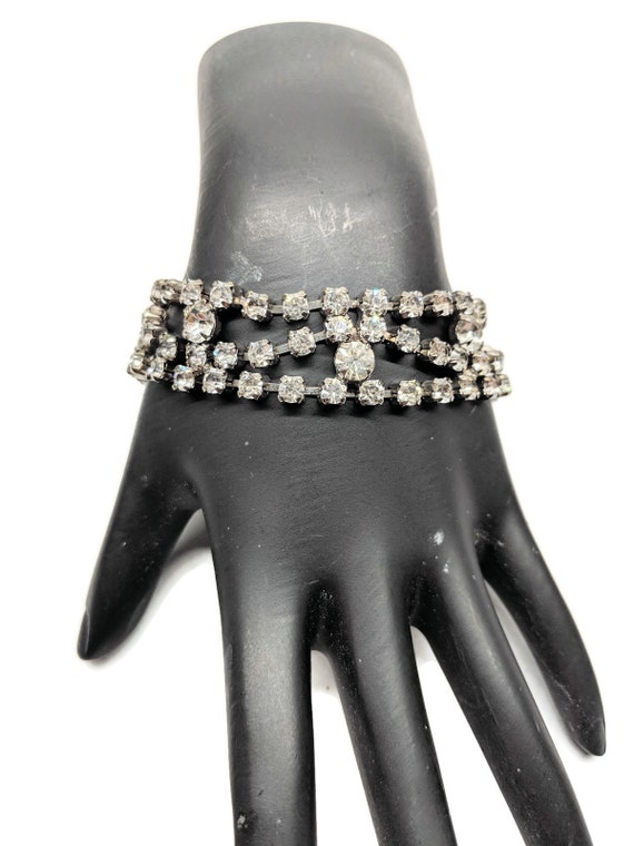 Rhinestone Art Deco Bracelet Silver 1920s Wedding… - image 6