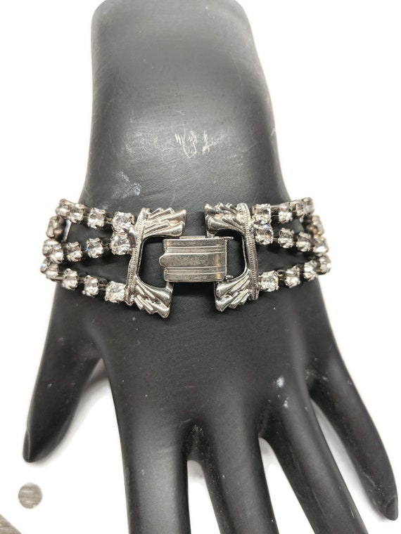Rhinestone Art Deco Bracelet Silver 1920s Wedding… - image 5