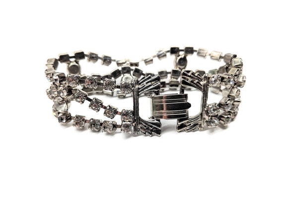 Rhinestone Art Deco Bracelet Silver 1920s Wedding… - image 1