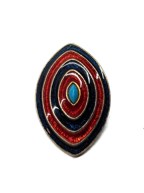 1960's Florenza Mod Navy Red Enamel Turquoise Dome