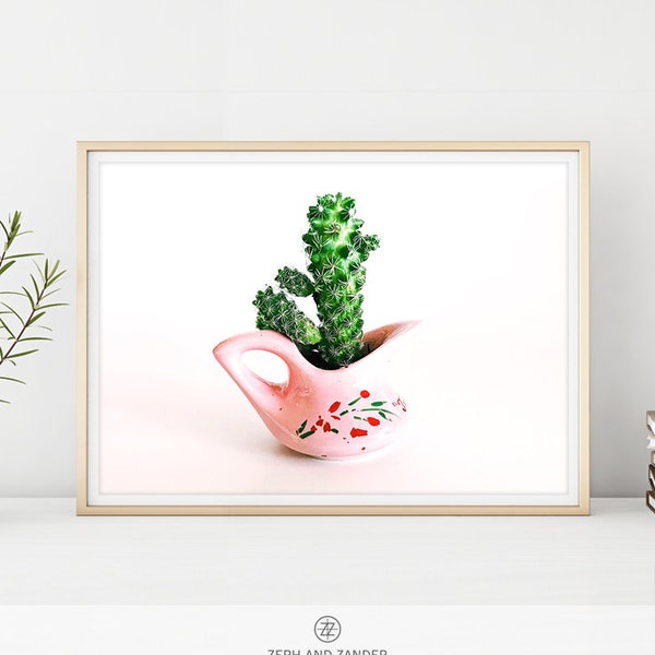CACTUS PRINT #008 Cactus in Pink Teapot, Minimalist, Photography, Printable Download, Digital Download, Large Poster, Home Décor, Succulent