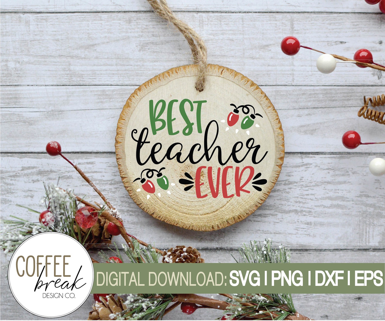 Best Teacher Ever Ornament SVG Teacher Christmas Ornament Etsy
