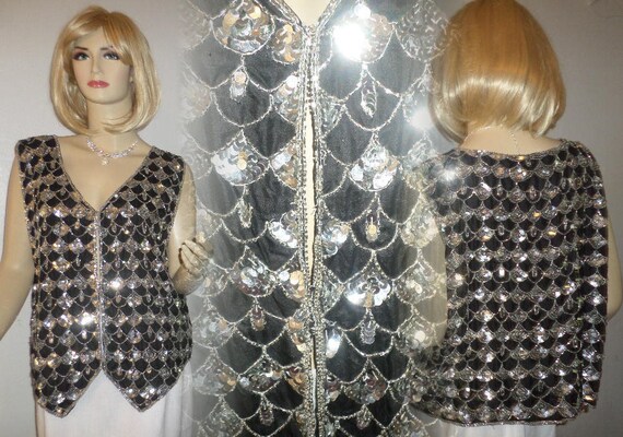 Silver Dazzling Sparkle Beaded Sequin Rare Vintage