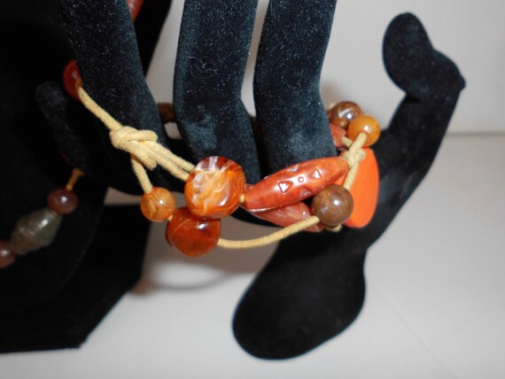 Vintage orange multi-color beaded necklace bracel… - image 3