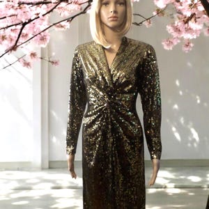 Vintage Black Tie Evening Party Dress Stunning Fully Embellished Gold Sequin Party Cocktail Dress by He RO Size 6