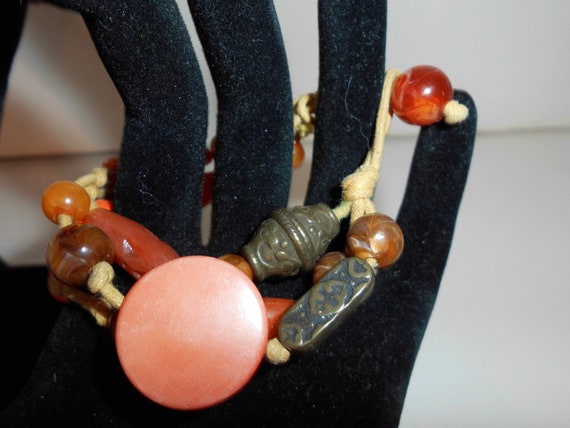 Vintage orange multi-color beaded necklace bracel… - image 4