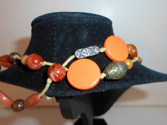 Vintage orange multi-color beaded necklace bracel… - image 5