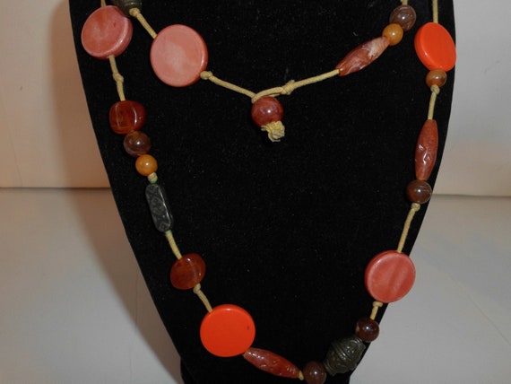 Vintage orange multi-color beaded necklace bracel… - image 2