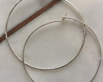 2 1/2 inch sterling silver hammered hoop earring