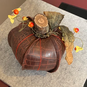 Alligator Skin Pumpkin, Leather Fall Pumpkin, Handcrafted Fall Decor, Whimsical Harvest Decor, Unique Fall Pumpkin Decor