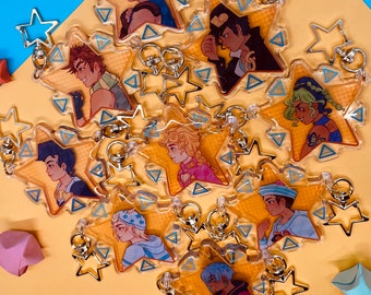 Llaveros de anime con brillantina epoxi y dijes de estrellas extrañas de Joe