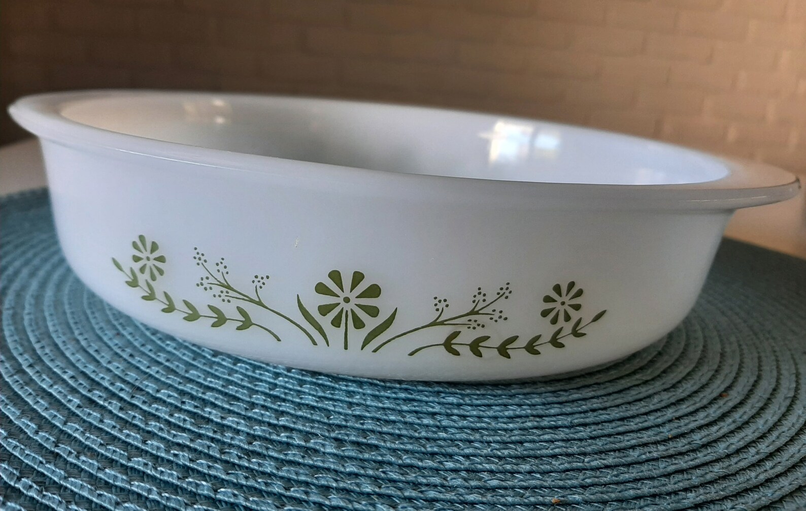 Glasbake Green Daisy Days Pattern Round Casserole Dish w/o lid Etsy