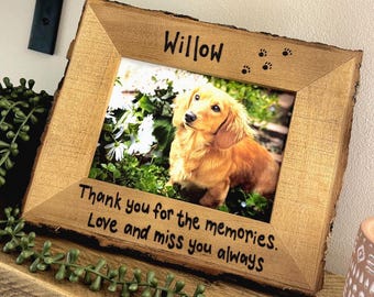 Miss You Dog Cat Memorial Photo Frame | Rustic Bark Edge, Premium Solid Wood 7x5" | Thank You for the Memories