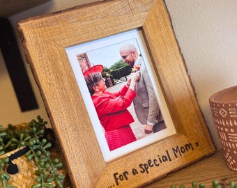 For A  Special Mum | Premium Solid Wooden Photo Frame | Personalised Luxury Natural Wood Bark Edge Frame 7x5" Keepsake Mother of Bride Groom