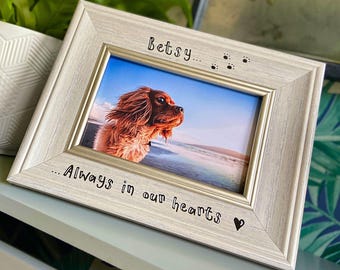 Dog Memorial Photo Frame | Always In Our Hearts | Cat Loss In Memory | Personalised Vintage Shabby Chic Style | 6x4" 7x5" 4 Colours