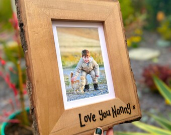 Love You Nanny | Premium Solid Wooden Photo Frame for Nan | Personalised High Quality Luxury Natural Wood Bark Edged Frame 7x5" Keepsake