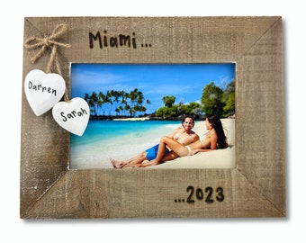 Holiday / Adventure Personalised Driftwood Photo Frame | Place and Date | Girlfriend / Boyfriend / Friend / Family Gift Vacation Destination