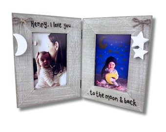 Love You to the Moon and Back Double Photo Frame | Personalised Twin Picture Frame