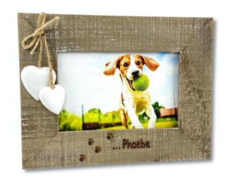 Dog Cat Puppy Kitten Photo Frame | New Pet Gift | Personalised Driftwood Photo Frame | 6x4" | Paw Prints | Engraved Wooden Picture Frame