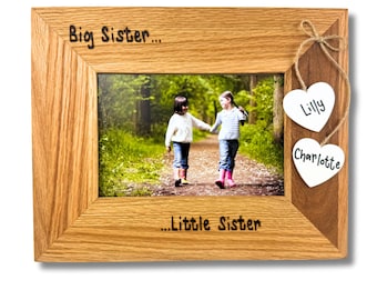 Big Sister Little Brother Photo Frame | Personalised Solid Oak Wood Picture Frame | New Baby Sibling | Bespoke  Gift Mum Dad |  6x4" or 7x5"