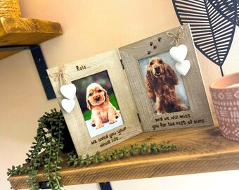 Pet Memorial Double Photo Frame | Personalised Twin Picture With Engraved Paw Prints And Quote