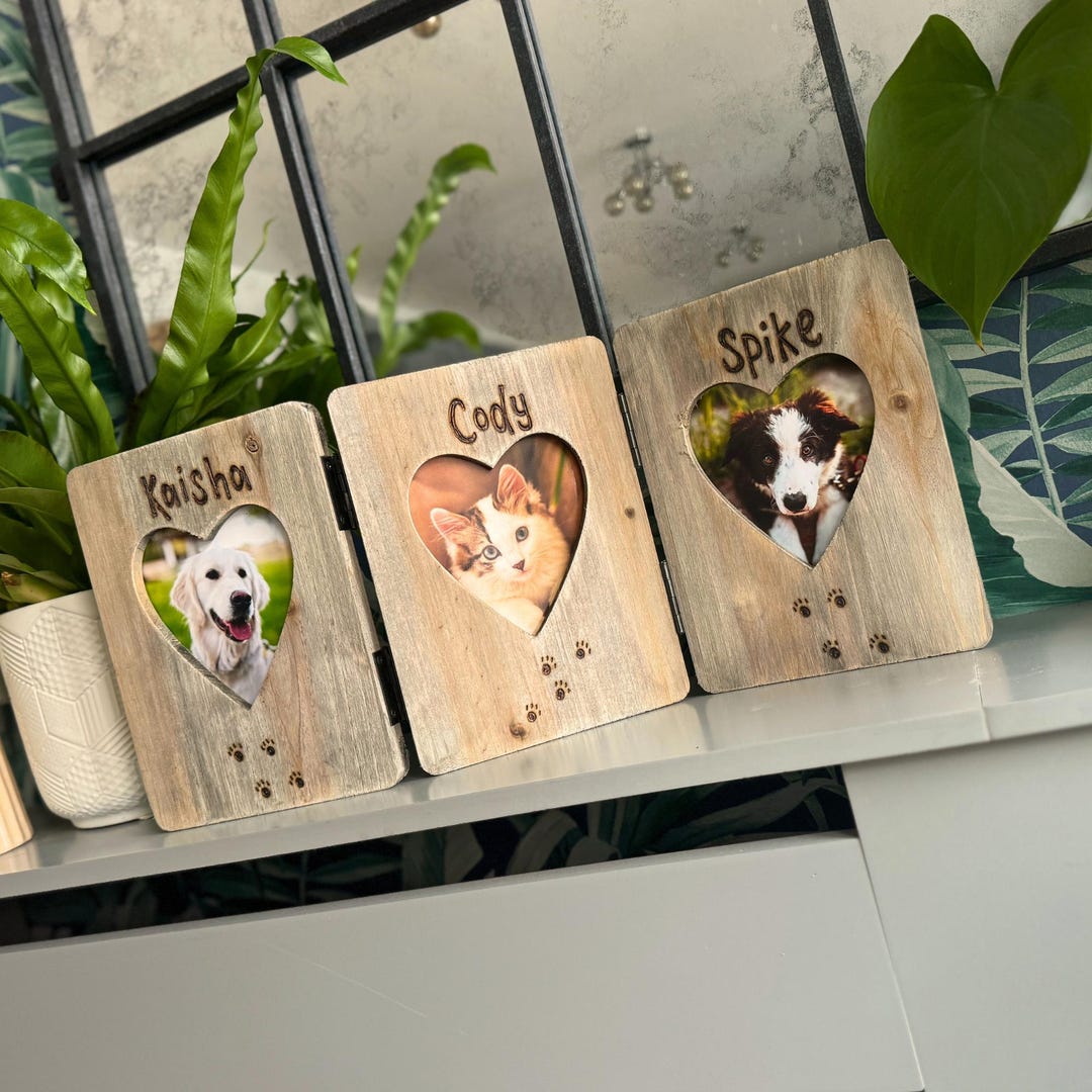 Dog / Cat Triple Wooden Photo Frame - Personalised Triple Driftwood ...