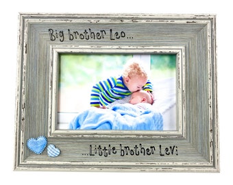 Big Brother Little Brother / Sister Personalised Photo Frame | New Baby Sibling Gift | 6x4" 7x5" | Vintage Shabby Chic Style Frame 4 Colours