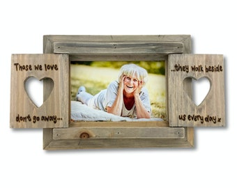 Those We Love Don't Go Away | Memorial Loss In Memory | Any Message Engraved | Personalised Driftwood Heart Shutter Photo Frame 6x4"