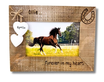 Horse Loss Photo Frame Gift | Pet Memorial In Memory | Forever In My Heart | Personalised Driftwood Photo Frame 6x4" | Horseshoe