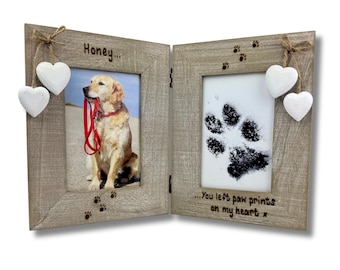 Memorial Photo Frame For Dog / Cat Loss | You Left Paw Prints On My Heart | In Memory | Personalised Double Driftwood Picture Frame