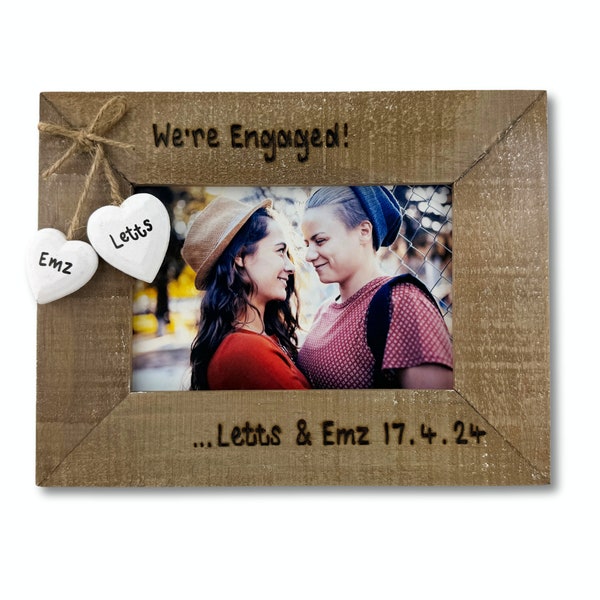 Engagement Gift  | We're Engaged ! |  Gay Lesbian Same Sex Couple Engagement Photo Gift | LGBTQ+ | Personalised Driftwood Photo Frame 6x4