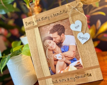 Love Story Oak Photo Frame | Valentine Anniversary | Wife Husband Girlfriend Boyfriend | Personalised Solid Wood Picture Frame 6x4" 7x5"