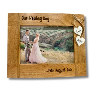 Our Wedding Day Personalised Solid Oak Photo Frame |  6x4”, 7x5” or 10x8" | Wedding Gift / Present | Engraved Wooden Picture Frame