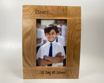 First Day At School Photo Frame | Personalised Solid Oak Photo Frame | 6x4" / 7x5" / 10x8" photo