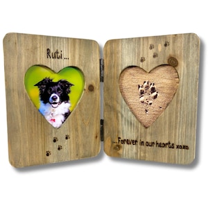 Dog / Cat Memorial Double Heart Photo Frame | Forever In Our Hearts | In Memory / Never Forgotten | Personalised Driftwood