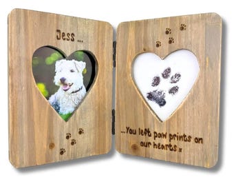 Dog / Cat Memorial Photo Frame | You Left Paw Prints In Our Hearts | In Memory | Personalised Double Heart Driftwood Picture Frame