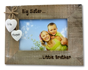 Big Sister Little Brother Photo Frame | Personalised Driftwood 6x4" Picture Frame | New Baby Sibling | Bespoke Hand Engraved Gift Mum Dad