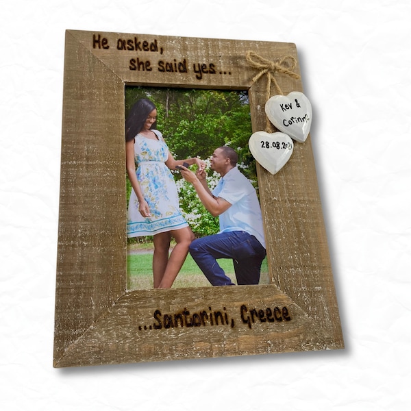 Engagement Photo Frame | He Asked ... She Said Yes | Personalised Engaged Driftwood Picture Frame | Wedding | 6x4” Fiance Fiancee Gift